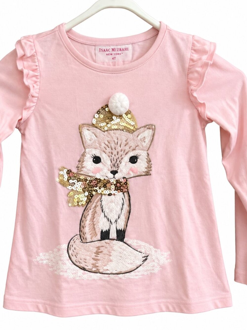 Isaac Mizrahi Girls 4T Pink Long Sleeve Blouse Sequined Fox
